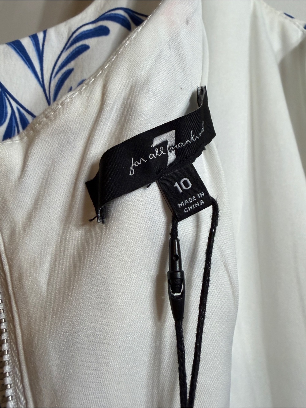 7 For All Mankind White/Blue Floral Square Neck A-Line Midi Zip Dress 10 NWT - Picture 2 of 14
